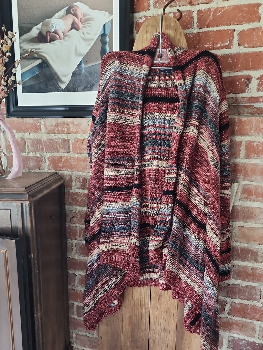 American Eagle Outfitters Rust Red, Tan, Greys,  & Black Marled Knit Cardigan